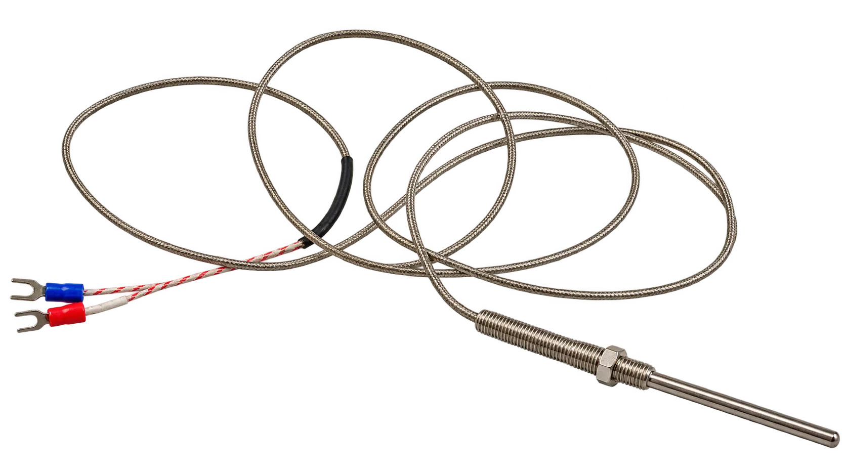 Termocupla con Sonda de Acero Inoxidable y Cable Mallado Metálico